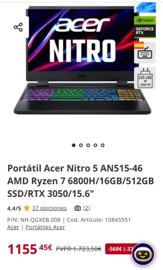 Portátil gaming RTX 3050 , AMD RYZEN 7, PRECINTAD