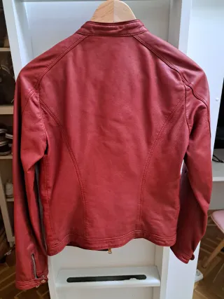 Chaqueta Biker Piel Roja Massimo Dutti
