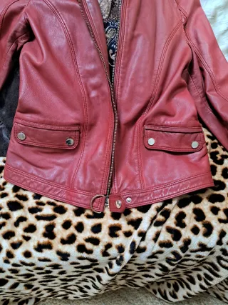 Chaqueta Biker Piel Roja Massimo Dutti