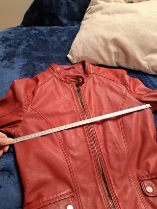 Chaqueta Biker Piel Roja Massimo Dutti