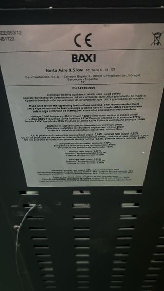 Estufas de Pellet Baxi Nerta Aire 9,5 KW