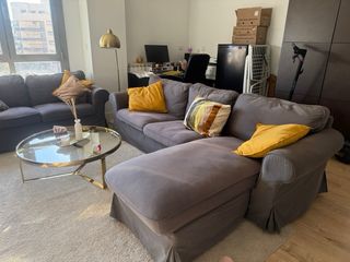 Sofá gris dos plazas y otro 3 plazas y adicional e