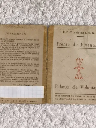 ANTIGUO CARNET FRENTE DE JUVENTIDES FALANGE 1943