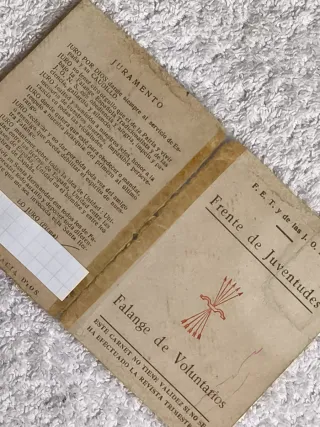 ANTIGUO CARNET FRENTE DE JUVENTIDES FALANGE 1943