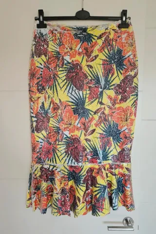 Falda lentejuelas Zara brillo L 40 amarillo floral