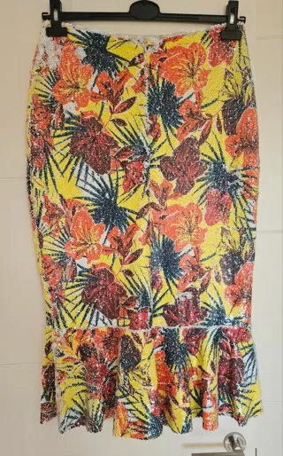 Falda lentejuelas Zara brillo L 40 amarillo floral