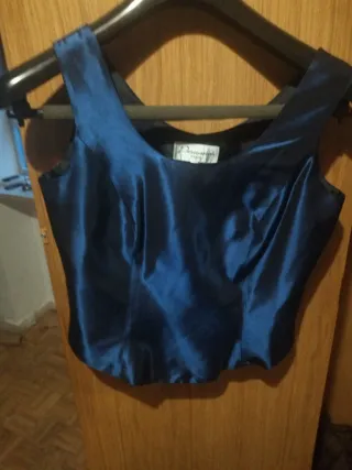 Conjunto de vestir para boda, satén azul
