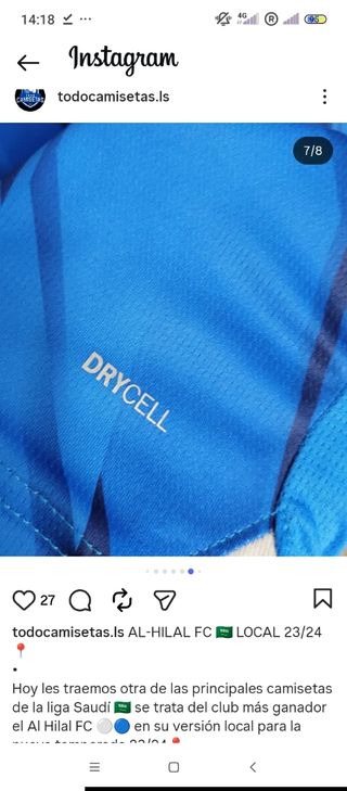 Camiseta oficial del Al Hilal. Marca Puma, talla L