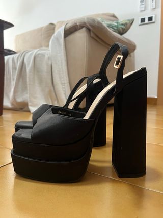 Zapatos de tacón plataforma negros talla 38