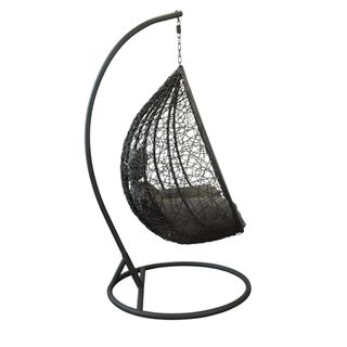 Sedia Sospesa in Wicker Nero con Struttura Acciaio