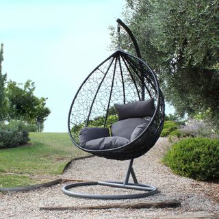 Sedia Sospesa in Wicker Nero con Struttura Acciaio