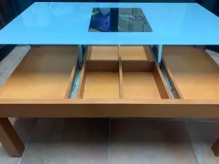 Mesa de centro elevable madera y cristal