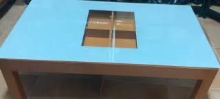 Mesa de centro elevable madera y cristal