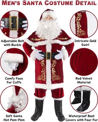 Disfraz de Papá Noel para Hombres, Conjunto de 12