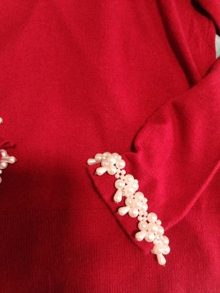 Jersey Zara Mujer Rojo Perlas Talla S