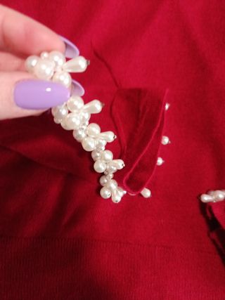 Jersey Zara Mujer Rojo Perlas Talla S