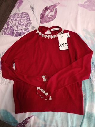 Jersey Zara Mujer Rojo Perlas Talla S