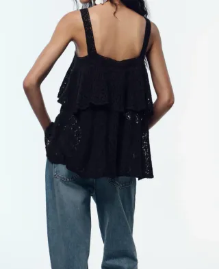 Blusa Zara Negra Encaje Volantes