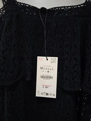 Blusa Zara Negra Encaje Volantes