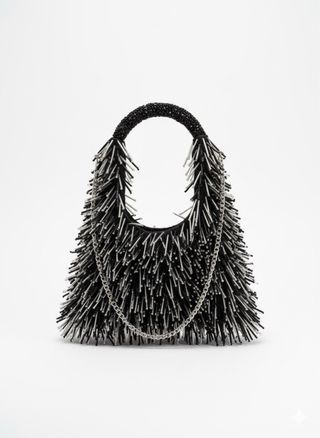 Bolso Zara abalorios negro y plateado