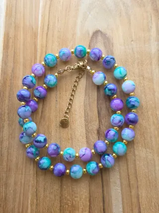 Collana perline vetro ceramica viola e verde acqua