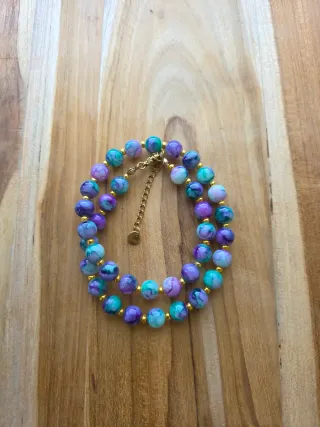 Collana perline vetro ceramica viola e verde acqua