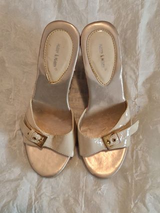 Scarpe donna zeppa beige/oro Tg 38