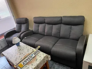 Sofá y sillón relax tela gris eléctrico