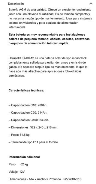 Batería Ultracell UC200-12 200Ah 12V AGM