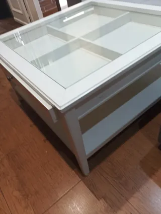 Mesa de centro cristal y cajón 93x93