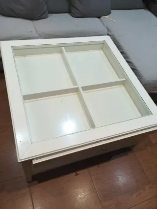 Mesa de centro cristal y cajón 93x93