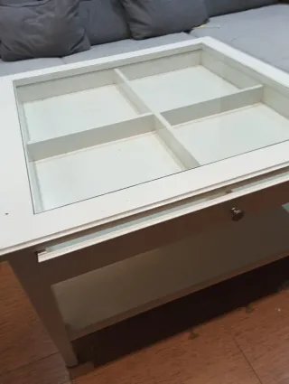 Mesa de centro cristal y cajón 93x93