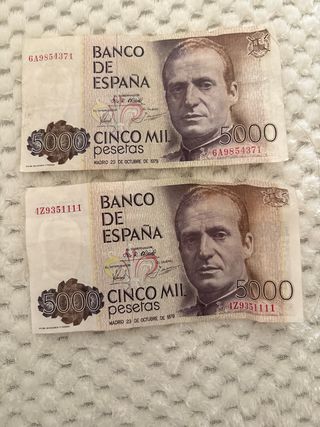 2 Billetes 5000 Pesetas España 1979