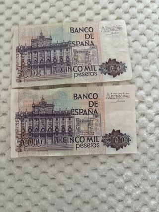 2 Billetes 5000 Pesetas España 1979
