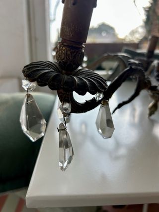 Lámpara antigua bronce y cristal