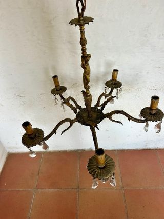 Lámpara antigua bronce y cristal