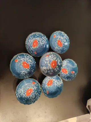 Set 7 Cuencos Cerámica Florales Azules