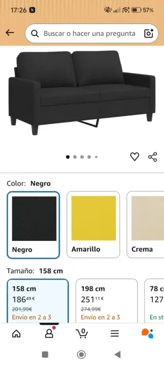 Sofá 2 plazas negro de Amazon, marca VIDAXL.