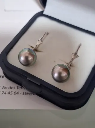 Pendientes Oro Blanco Perlas Negras