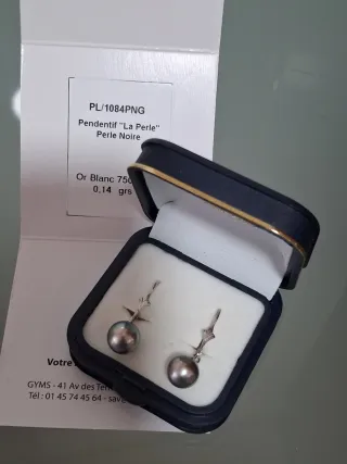 Pendientes Oro Blanco Perlas Negras