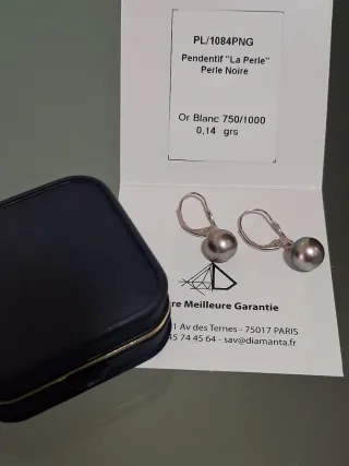 Pendientes Oro Blanco Perlas Negras