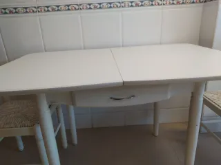 Mesa cocina blanca plegable con cajón y 2 sillas