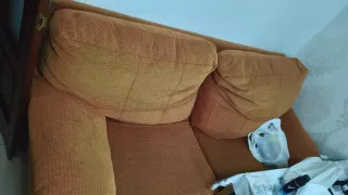 Sofá 2 plazas tela marrón/naranja