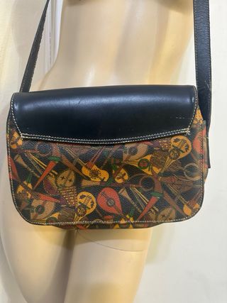 Bolso vintage estampado guitarras de cuero y lona