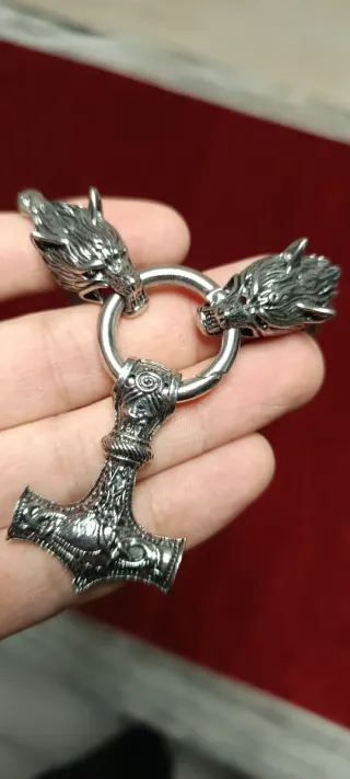Collar Vikingo Lobo y Martillo Thor