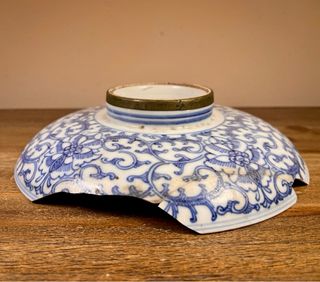 Antiguo plato porcelana china azul y blanca c.1900