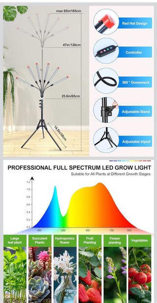 Luz Cultivo 6 Cabezales con Soporte y Temporizador