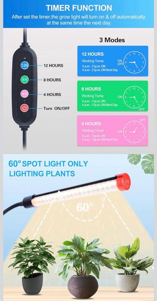 Luz Cultivo 6 Cabezales con Soporte y Temporizador