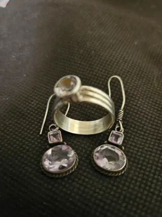 Pendientes y sortija amatista plata