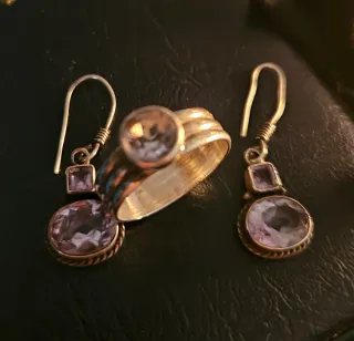 Pendientes y sortija amatista plata